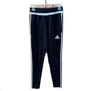 Adidas Pants S Adult Black Joggers Ankle Zip Pockets Logo Elastic Waist Tapered